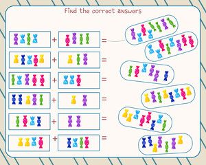 Math game for children. fold the candies and find the correct answer