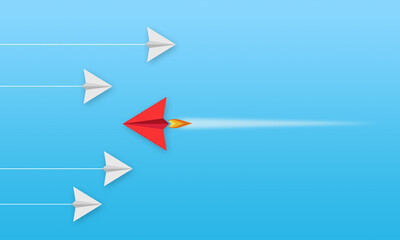 Illustration with miniature plane or rocket with follow your dreams, goals, targets