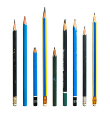 old pencils isolated on white background