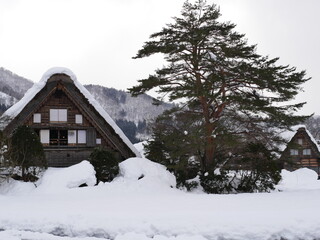 The atmosphere in Shirakawago Village after the snow has stopped.