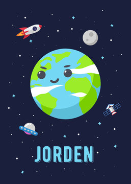 The Jorden Planet Cute Design, Illustration vector graphic of the of the earth planets in cute cartoon style. Space kids.