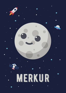 The Merkur Planet Cute Design, Illustration vector graphic of the of the mercury planets in cute cartoon style. Space kids.