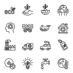 ecology & nature green icons set with white background. Thin line style stroke vector.