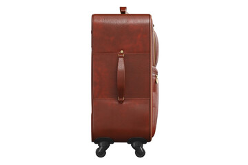Baggage with long handle brown, side view. 3D isolated white background