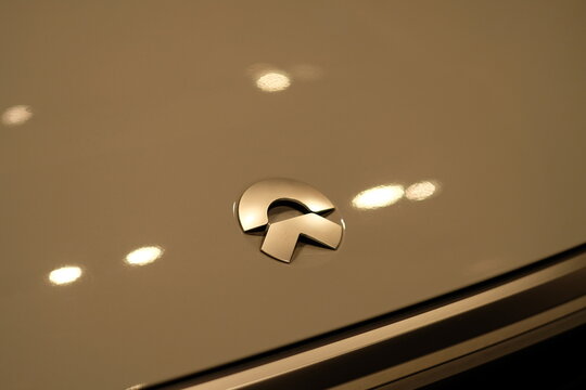 Shanghai/China-March 2020:Close up NIO logo on car. NIO is A Chinese Electric vehicle brand.