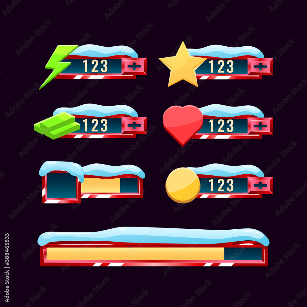 Poster set of gui kit christmas additional frame panel and progress bar for game ui asset elements vector i