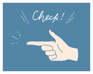 指を指す女性の手の手描きイラスト／注目／ポイント／ジェスチャー／ポーズ／チェック／案内