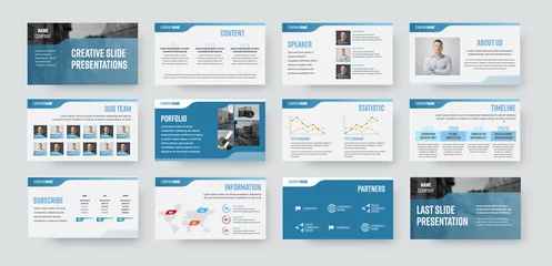 Fotobehang Slide presentation template for use in annual report, business analytics, document layout. © olegphotor