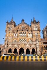 MUMBAI, INDIA - February 29 2020: Chhatrapati Shivaji Terminus railway station or CTS, UNESCO world heritage site landmark in Mumbai, India