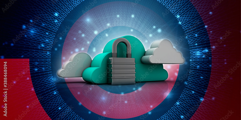Poster 3d rendering cloud computing, security