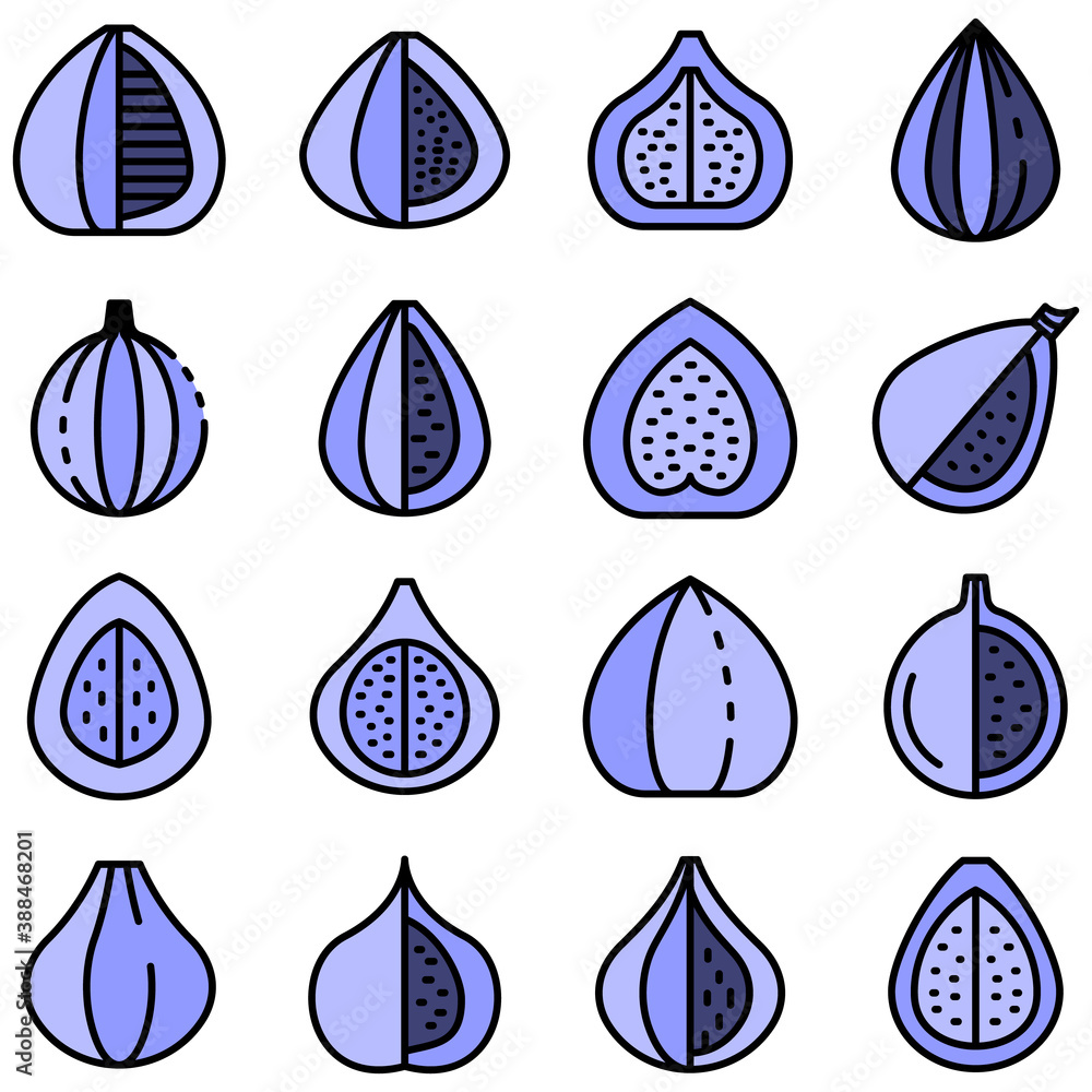 Poster figs icons set. outline set of figs vector icons thin line color flat on white
