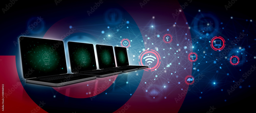 Poster 3d rendering technology computer network