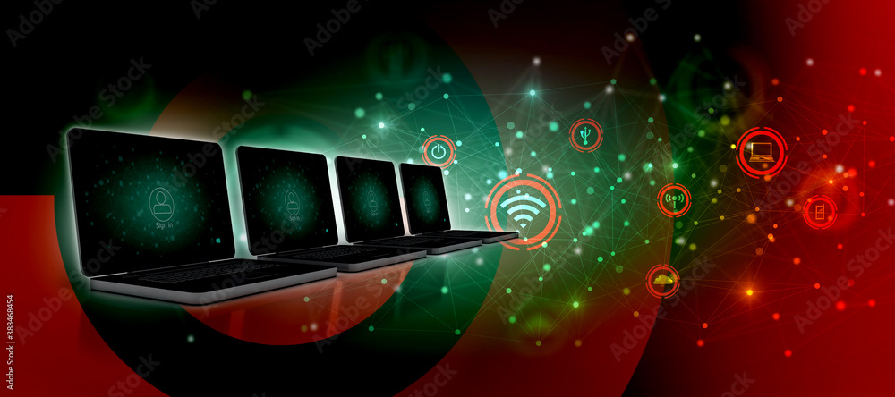 Poster 3d rendering technology computer network