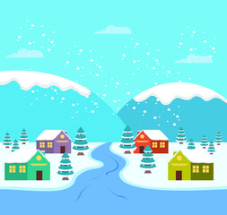 Winter Snow in City flat concept