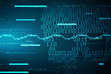 2d rendering Digital skull and crossbones on binary code