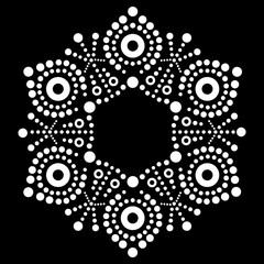 Aboriginal dot painting vector snowflake design - Christmas and winter greeting card pattern, Australian folk art