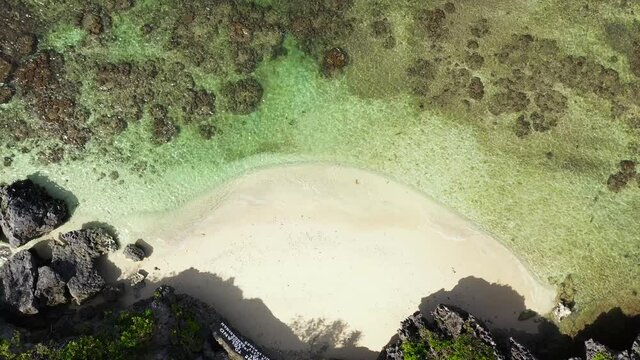 Aerial view of Tropical white sand beach on the island. Old Scout Island, Hundred Islands National Park, Pangasinan, Philippines. Alaminos. Summer and travel vacation concept