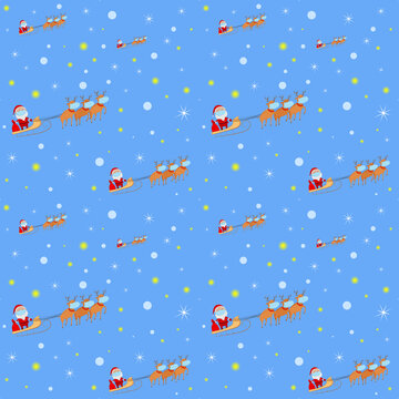Seamless Christmas 2020 pattern. Santa in face mask on reindeer sleigh. Vector illustration.