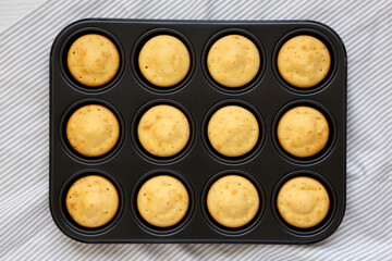 Homemade Cornbread Muffins, top view. Flat lay, overhead, from above.