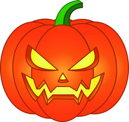 Pumpkin on white background. The main symbol of the Halloween holiday. Sign In Orange pumpkin with smile for your design Halloween. Vector illustration.