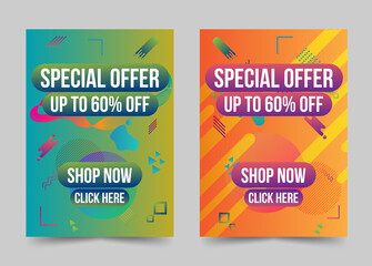 Special offer banner set modern geometric shapes abstract design template.Seasonal sale discount end of season background.Can be editable text.