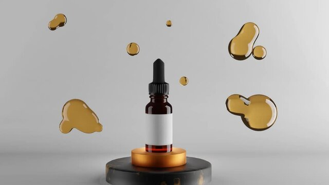 Glass brown bottle with essential oils and dropper. 3d render. mock up 