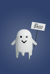 Funny friendly ghost flying on isolated white background, 3d render of halloween cute character.