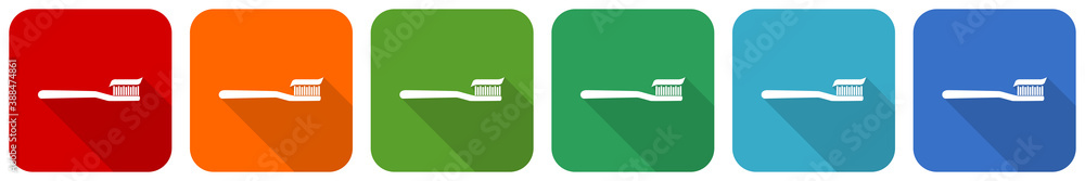 Aufkleber Toothbrush icon set, flat design vector illustration in 6 colors options for webdesign and mobile applications