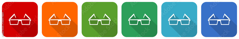 Aufkleber eyeglasses icon set, flat design vector illustration in 6 colors options for webdesign and mobile ap