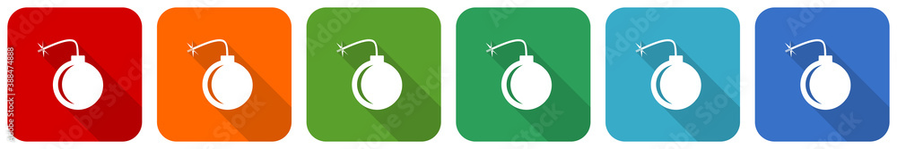 Poster Bomb icon set, flat design vector illustration in 6 colors options for webdesign and mobile applications