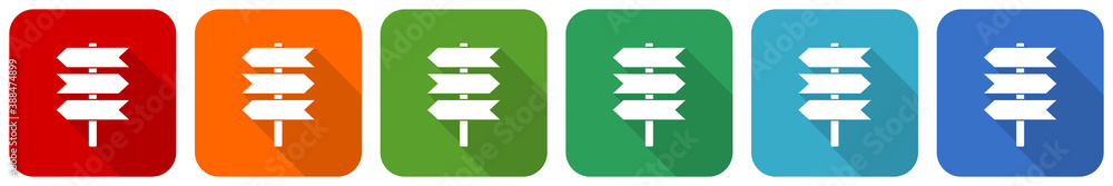 Poster signpost, information, post icon set, flat design vector illustration in 6 colors options for webdes