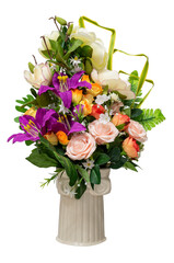 Close up flower in a vase isolated on white background with clipping path