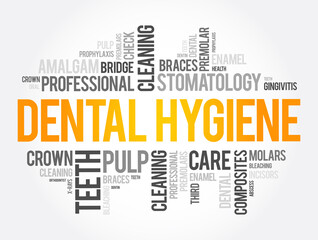 Dental hygiene word cloud collage, health concept background