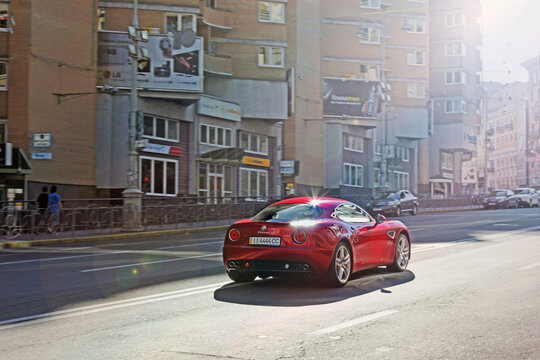 Kiev - Ukraine - August 14, 2011: Luxury Red Alfa Romeo 8C Competizione In The City