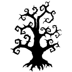 Halloween tree silhouette. Dead old scary tree. Halloween sign isolated on white. 