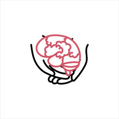 Brain in hands. Icon isolated. Vector medical illustration.