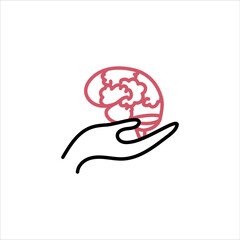 Brain in hands. Icon isolated. Vector medical illustration.