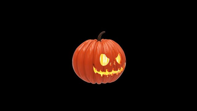 Halloween 3d background with scary pumpkin and alpha channel