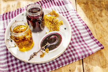 Elderberry tea from ripe berries and dried flowers