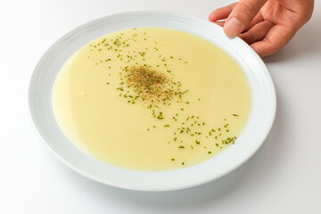 Cream soup on white background