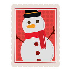 merry christmas cartoon snowman with scarf decoration stamp icon