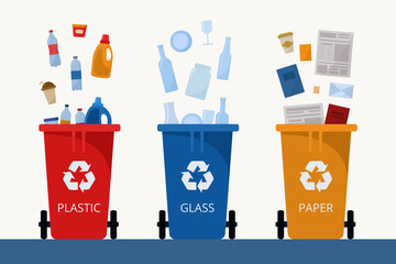 Reduction, reuse, recycling of waste. Garbage collection. Waste recycling. Vector flat illustration