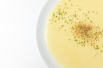 Cream soup on white background