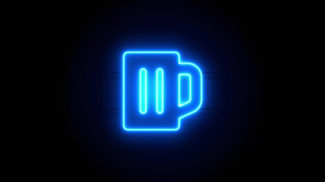Beer neon sign appear in center and disappear after some time. Animated blue neon alphabet symbol on black background. Looped animation.