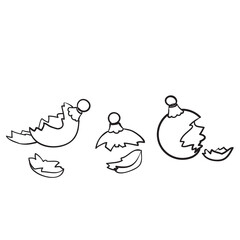 sketch of a broken Christmas tree toy, coloring, isolated object on white background, cartoon illustration, vector,