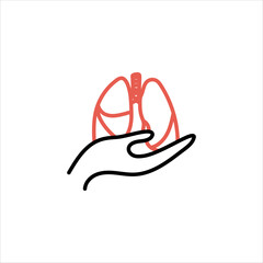 Lungs in hands. Icon isolated. Vector medical illustration.