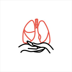 Lungs in hands. Icon isolated. Vector medical illustration.