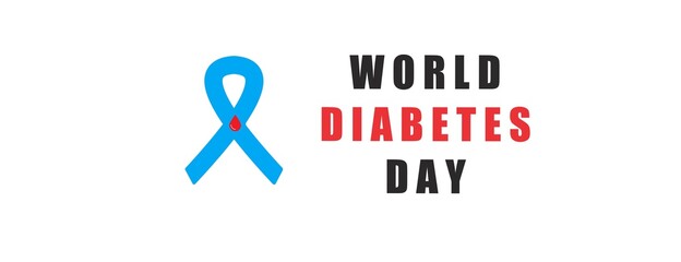 World diabetes day. Blue ribbon DIABETES. Modern style logo illustration for november month awareness campaigns.