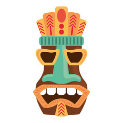 tiki tribal wooden antique mask isolated on white background