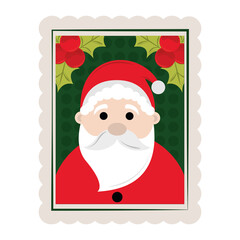 merry christmas santa claus and holly berry decoration stamp icon